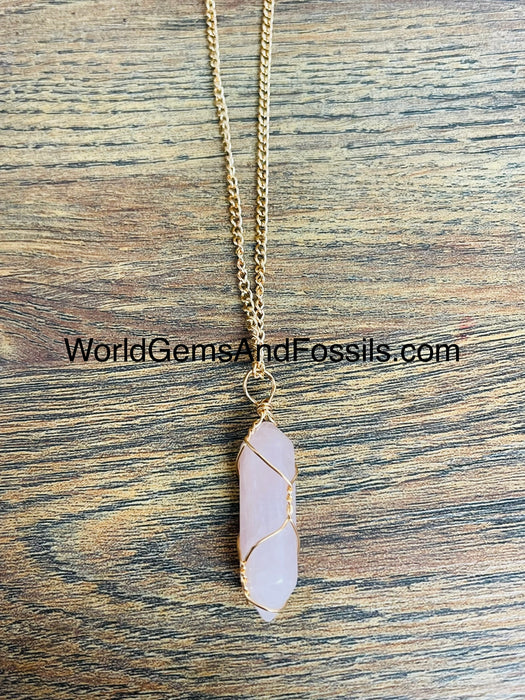 Rose Quartz Necklace Wrapped