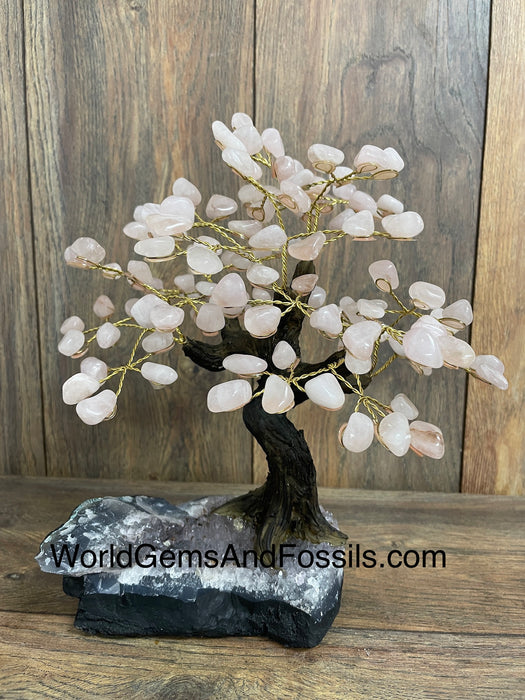 Rose Quartz Bonsai Tree On Amethyst Base #24