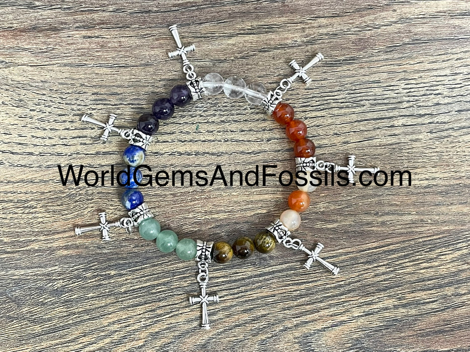 Chakra Bracelet With Cross Charms 8mm