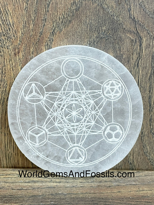 Selenite Metatron Plate Circle 4"