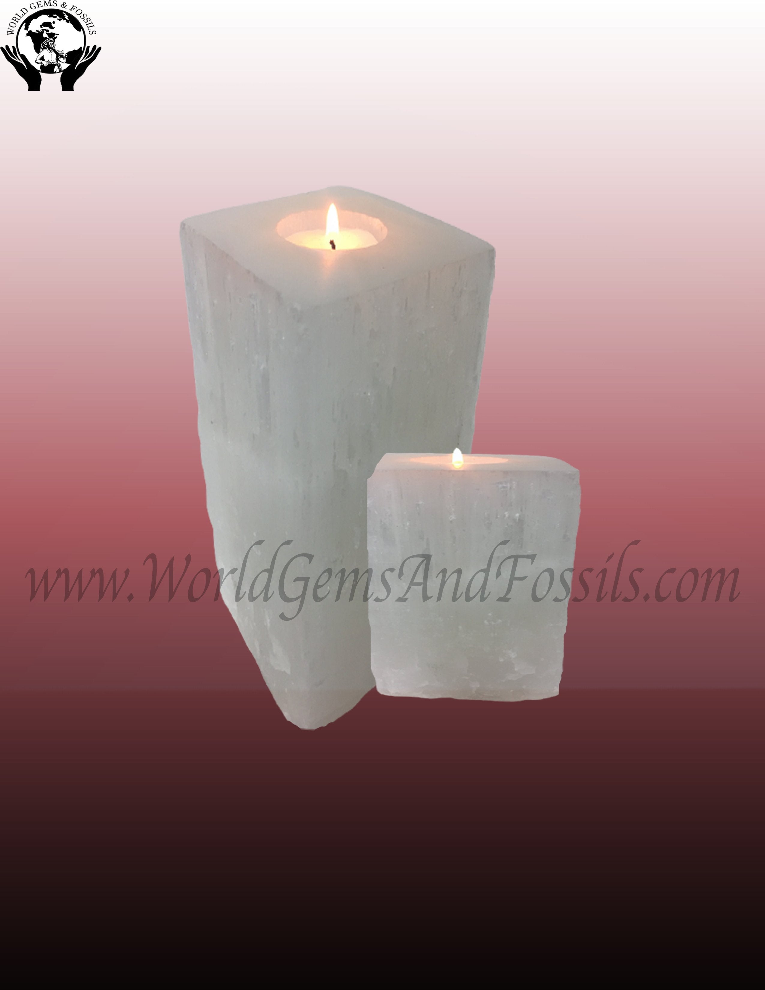 Selenite Square Candle Holders White