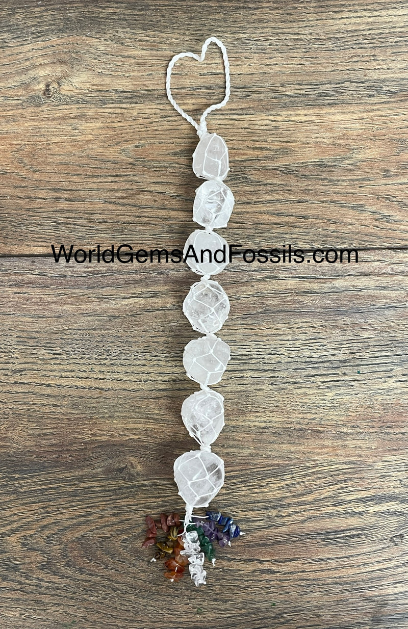Clear Quartz Car Mobile With Chakra Beads