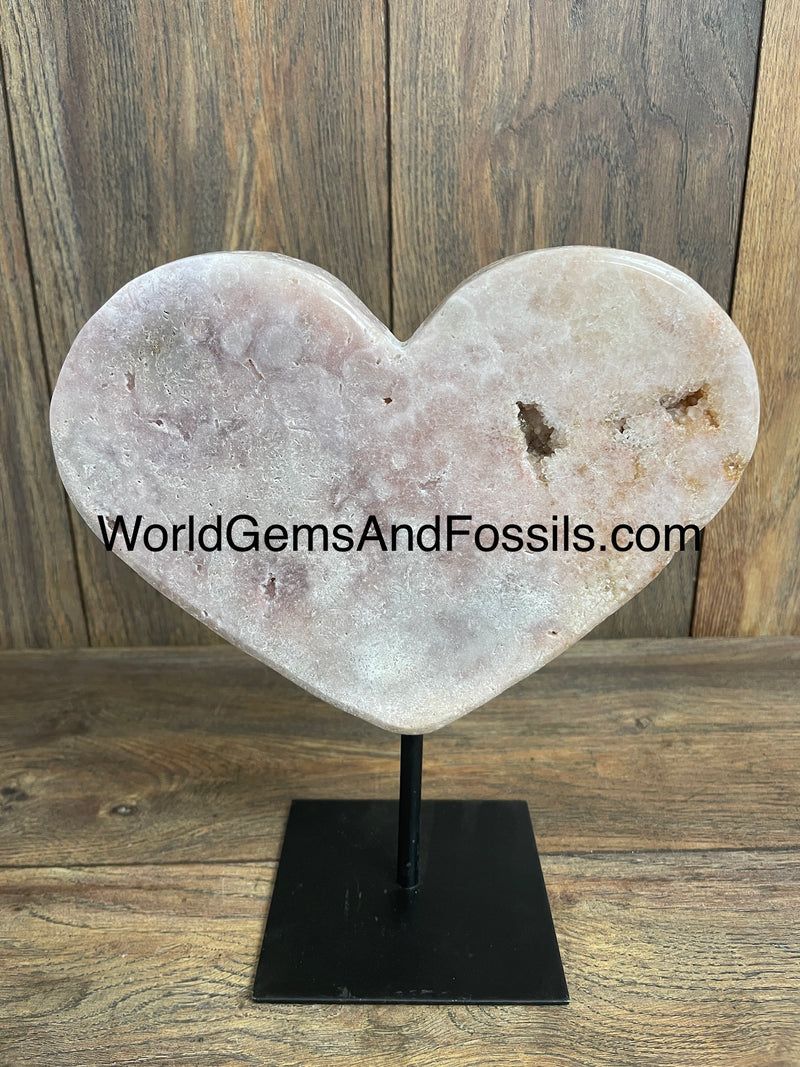 Pink Amethyst Heart On Stand 9”