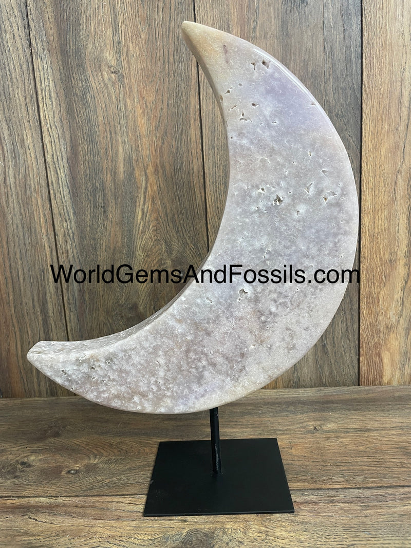 Pink Amethyst Moon On Stand  15.5”