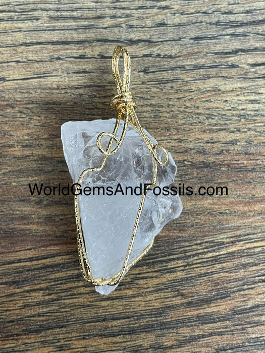 Clear Quartz Pendant Rough Wrapped