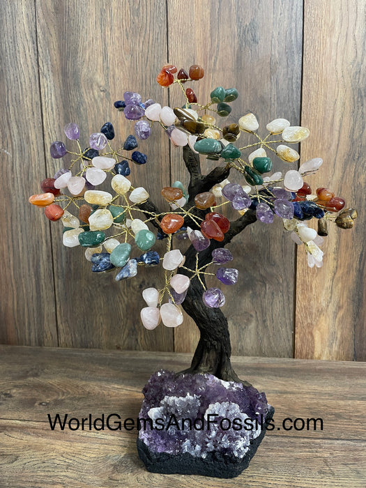 Chakra Bonsai Tree On Amethyst Base #36