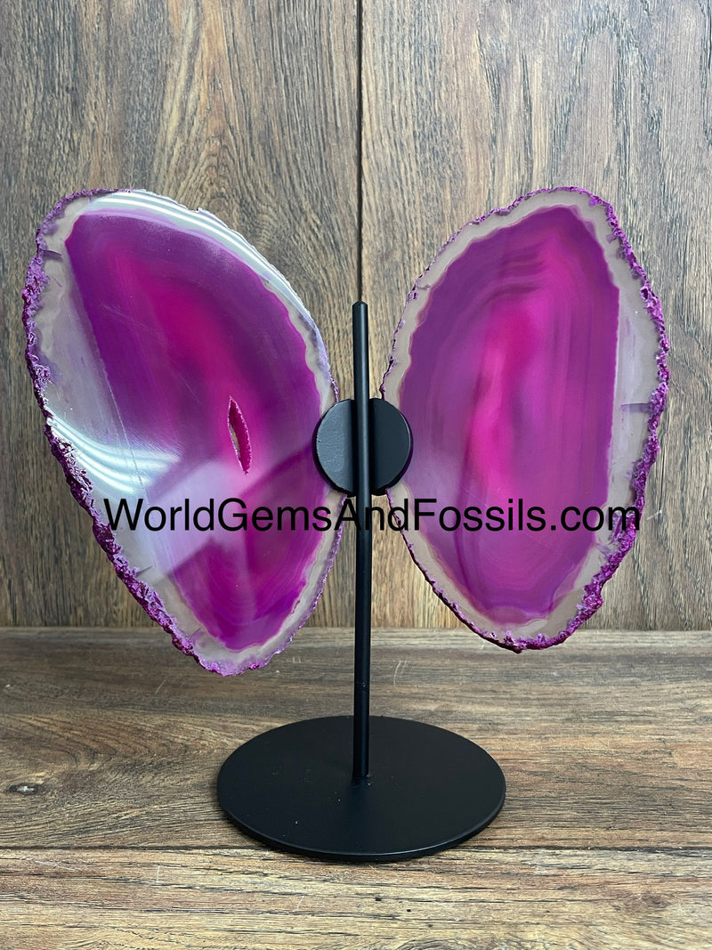 Pink Agate Butterfly On Stand 7”-8.5”