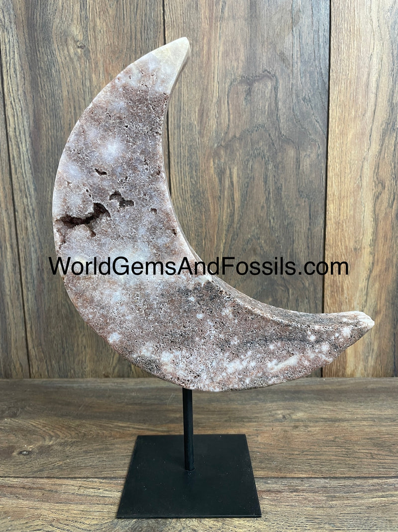 Pink Amethyst Moon On Stand  12.5”