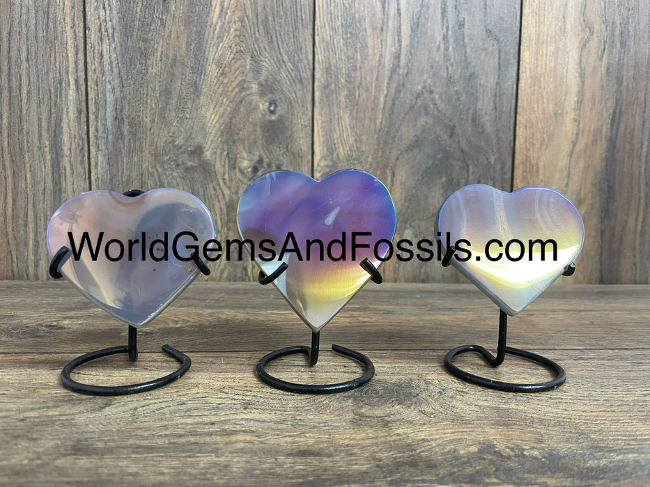 Rainbow Aura Agate Heart On Stand 1 lb