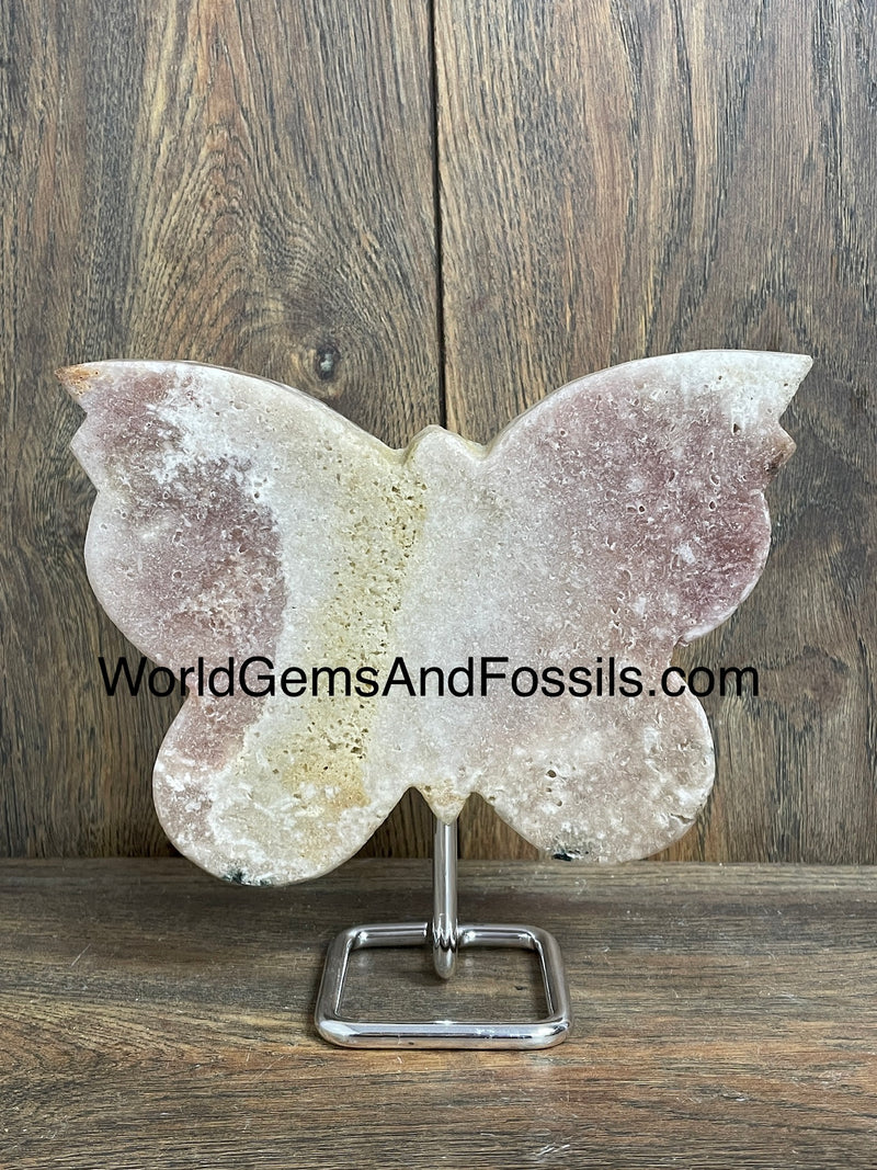 Pink Amethyst Butterfly On Silver Stand  6"