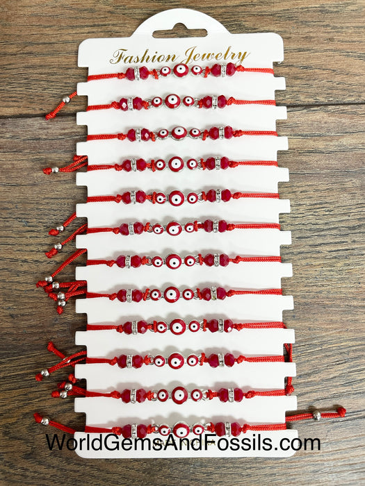 Evil Eye Bracelet Red Cord Adjustable 12pcs