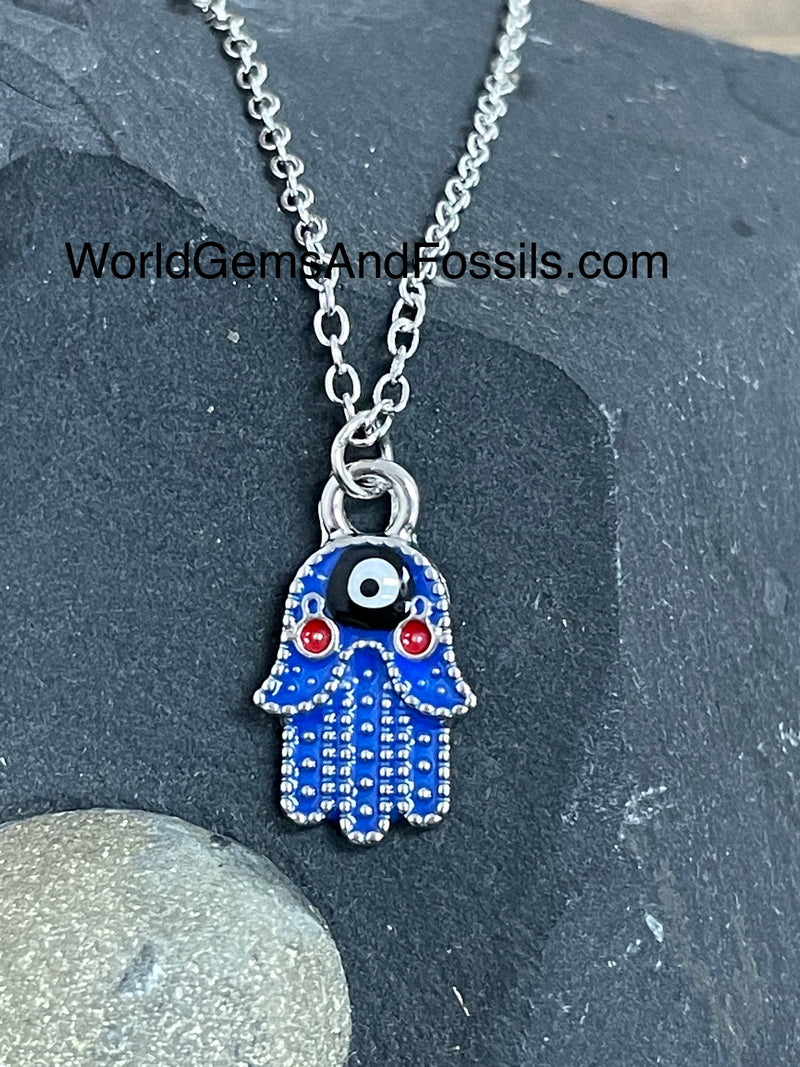 Hamsa Hand Necklace Silver Plated