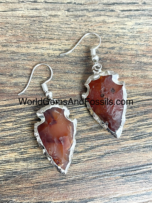 Carnelian Arrowhead Earring Silver Plated