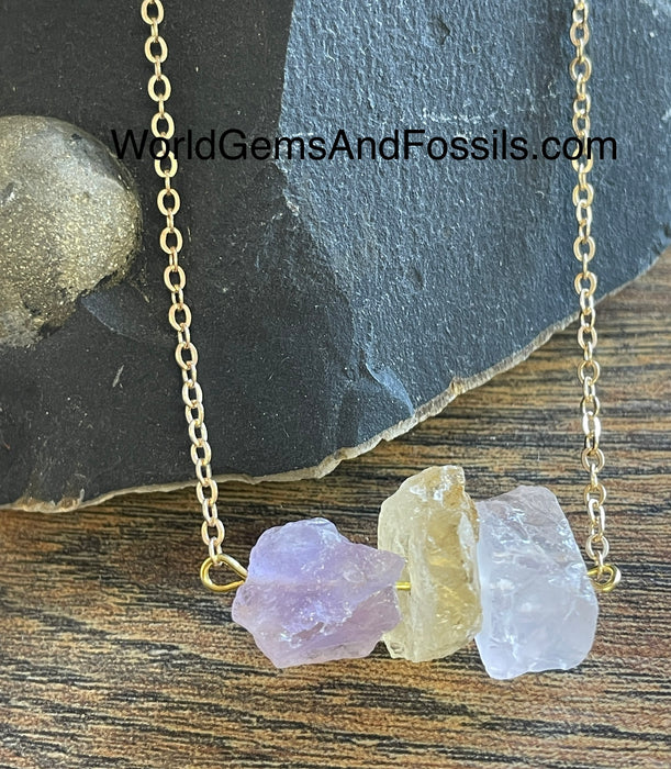 Amethyst Citrine Rose Quartz Necklace Three Stone