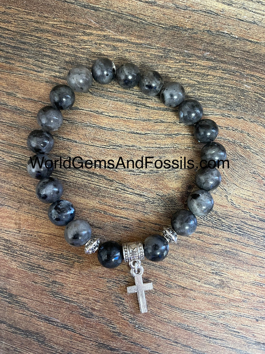 Larvakite Bracelet With Cross