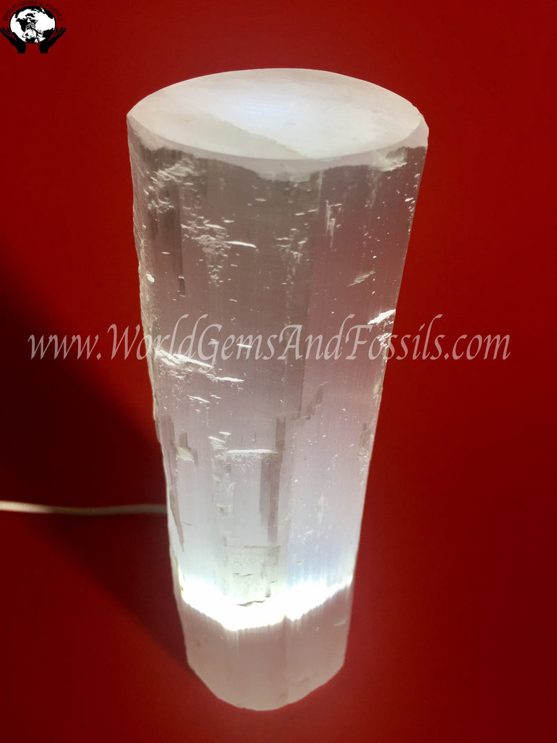 6" Selenite Cylinder USB Lamps With Cord And Bulb