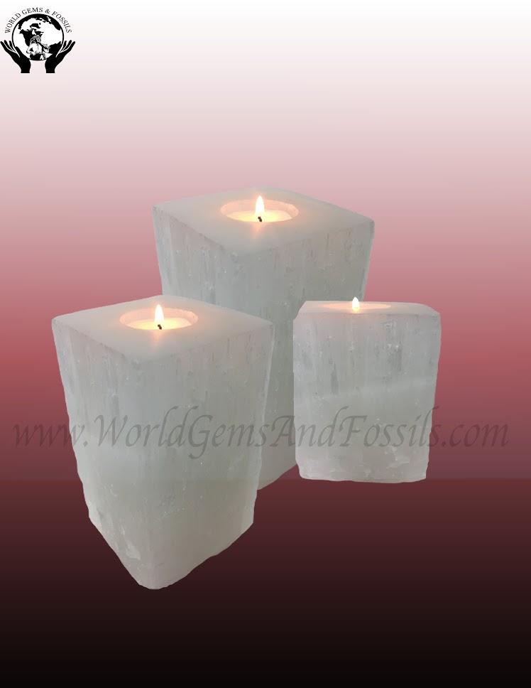 Selenite Rectangular Candle Holders White