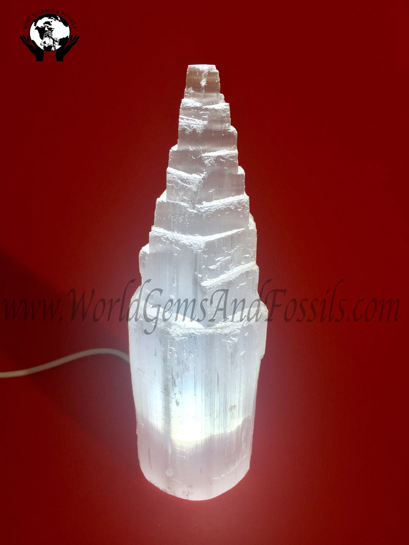 6" Selenite Single Point USB Lamps With Cord And Bulb