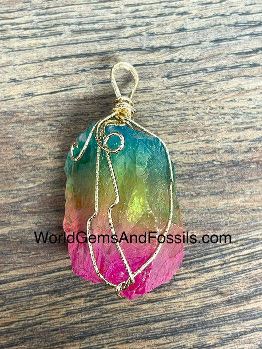 Rainbow Pendant Rough Wrapped