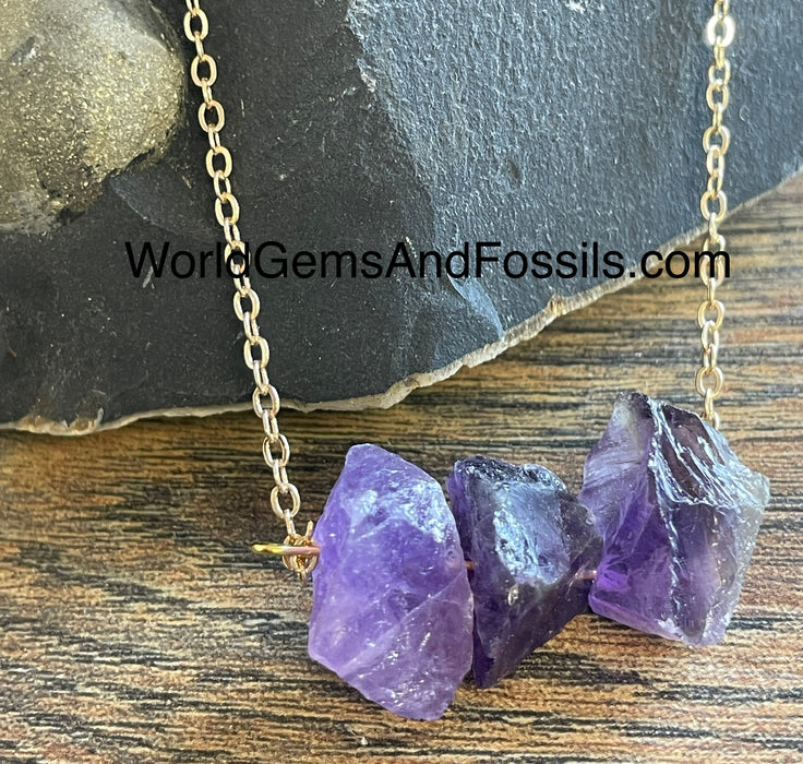 Amethyst Necklace Three Stone