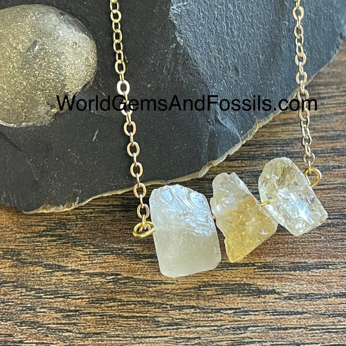 Citrine Necklace Three Stone