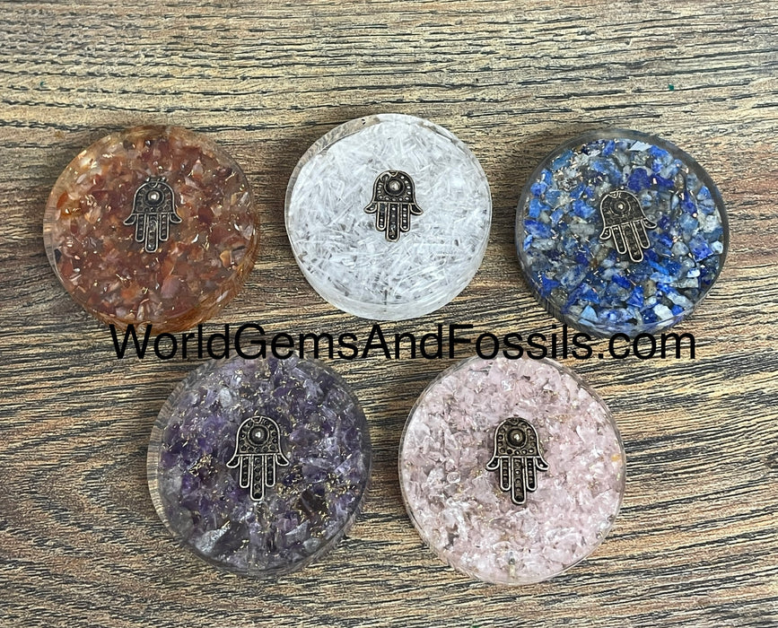 Gemstone Hamsa Hand Orgone Disk