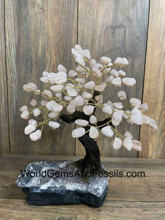 Rose Quartz Bonsai Tree On Amethyst Base #24