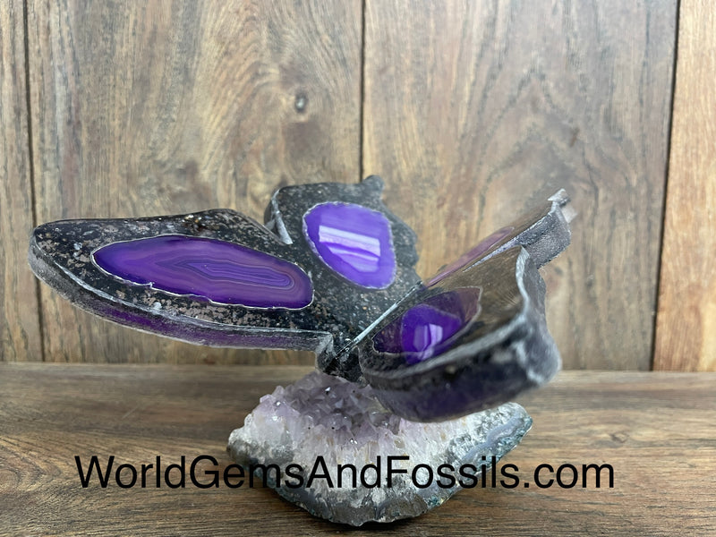 Purple Agate Butterfly On Amethyst Base