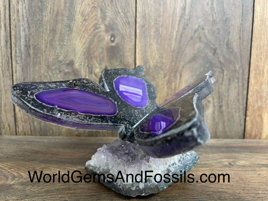 Purple Agate Butterfly On Amethyst Base