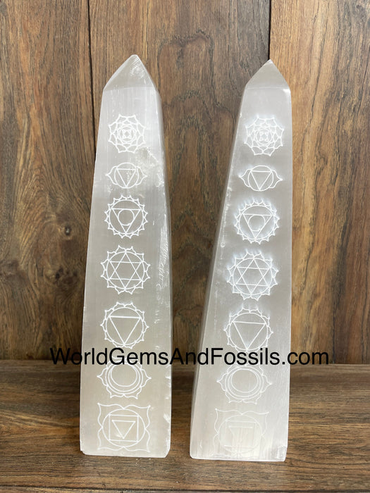 Selenite Obelisk With Chakra Engraving