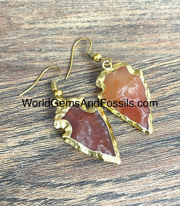 Carnelian Arrowhead Earring Gold Plated