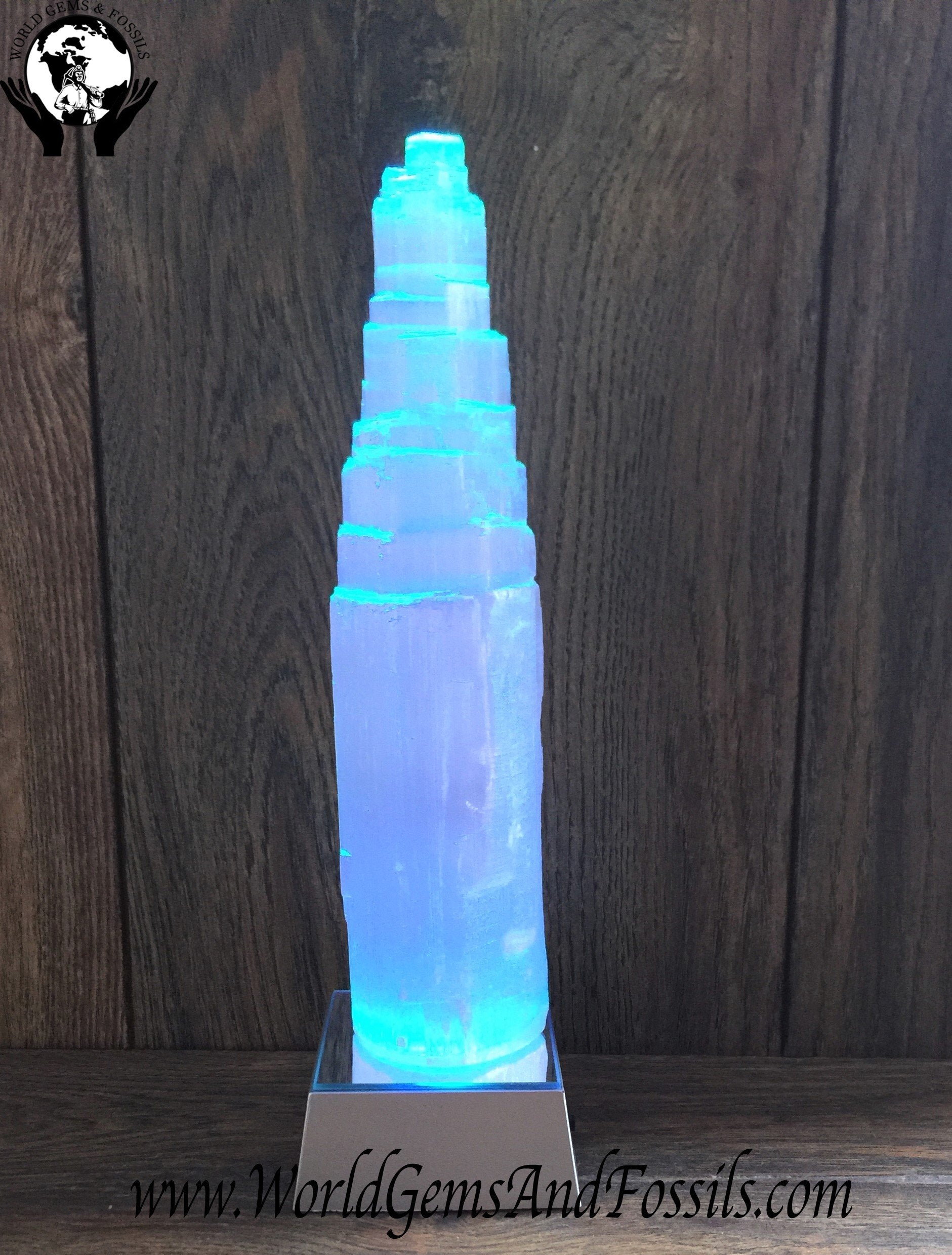 8" Selenite Tower With LED Base