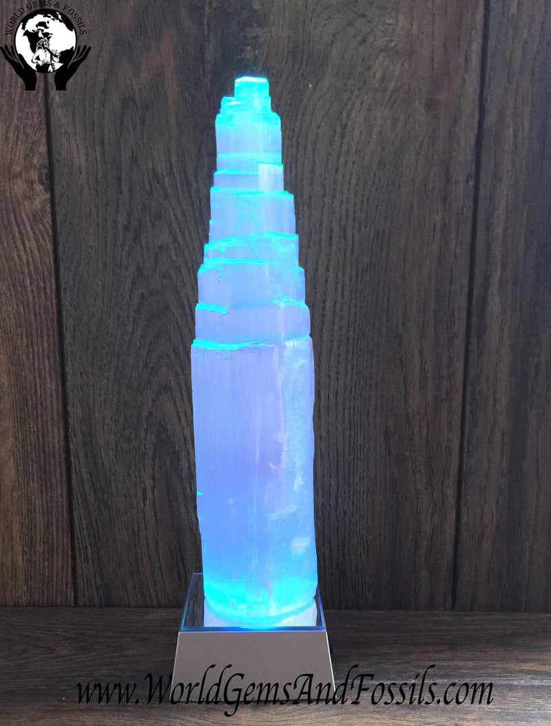 Selenite Tower With LED Base  8"
