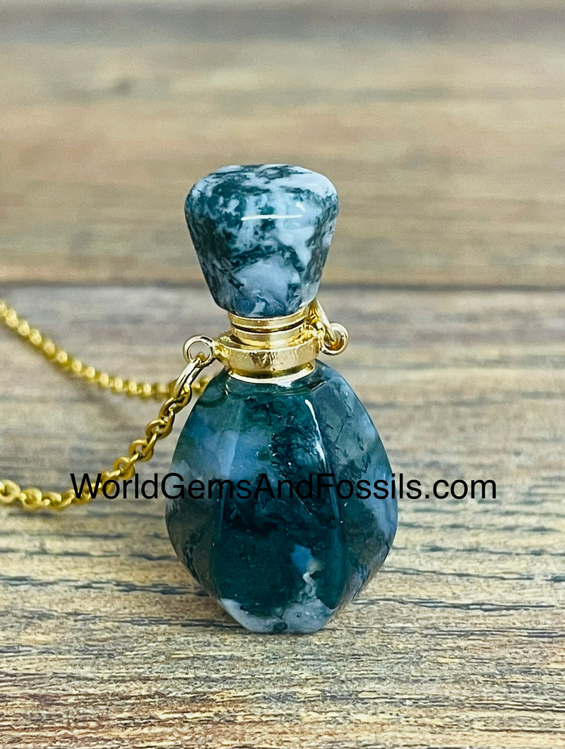 Green Moss Agate Perfume Necklace