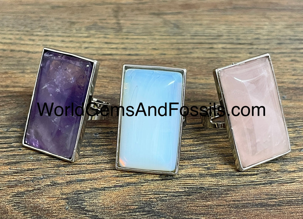 Amethyst Opalite Rose Quartz Ring Set Rectangle 3pcs