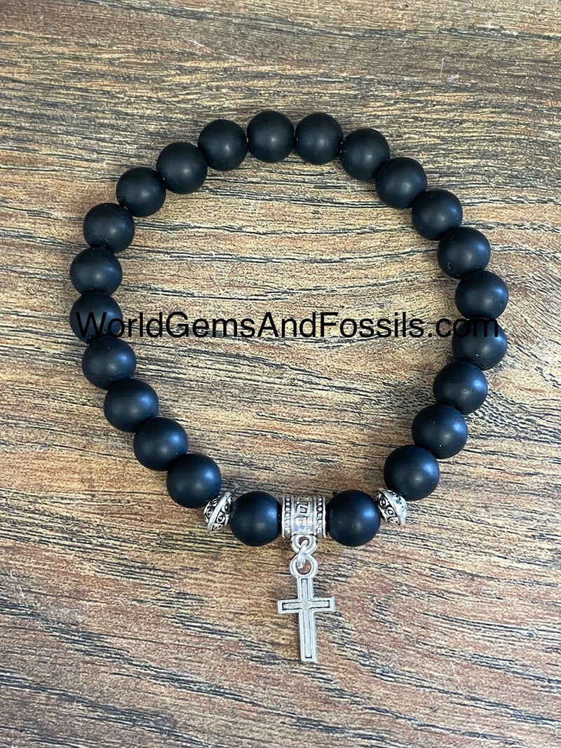Lava Bracelet With Cross Matted