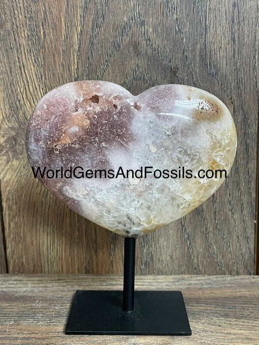 Pink Amethyst Heart On Silver Stand 4.75”   #5