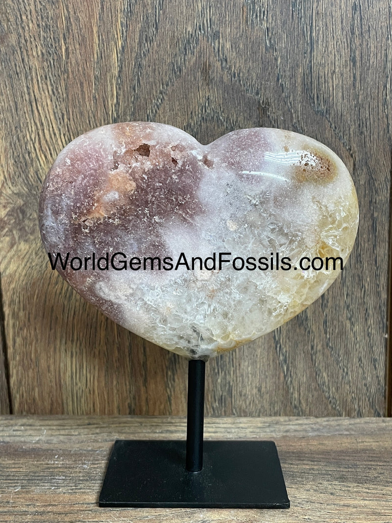 Pink Amethyst Heart On Silver Stand 4.75”