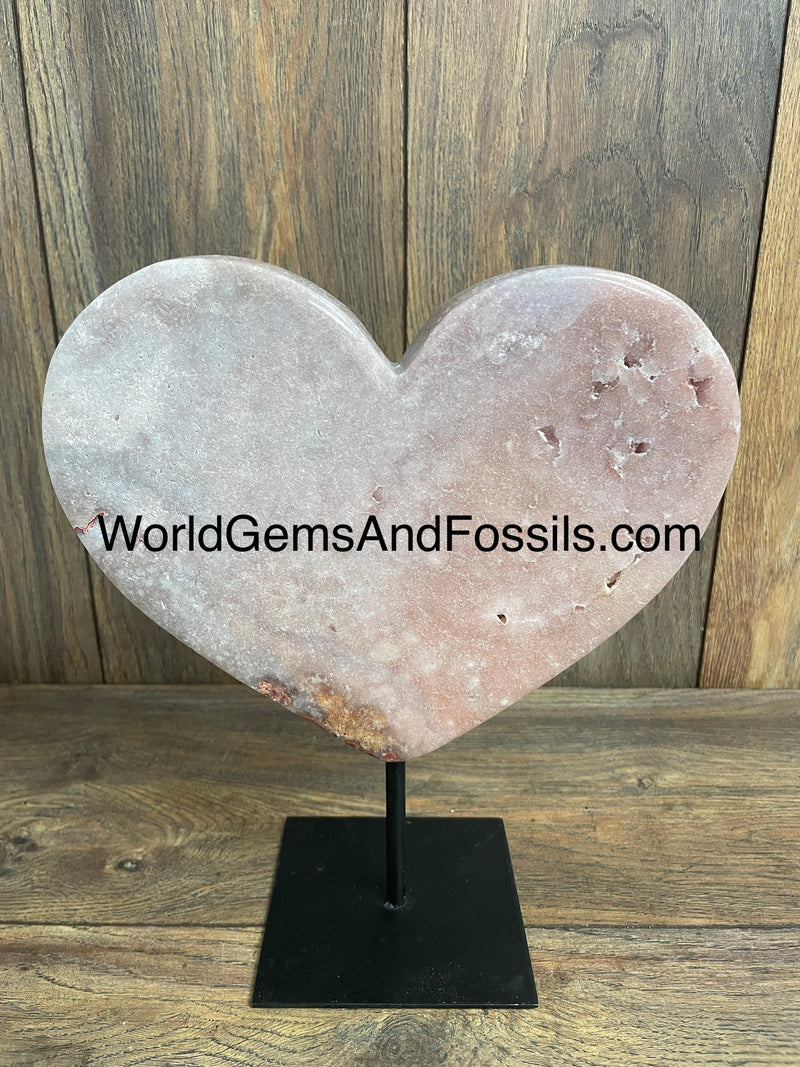 Pink Amethyst Heart On Stand 10”