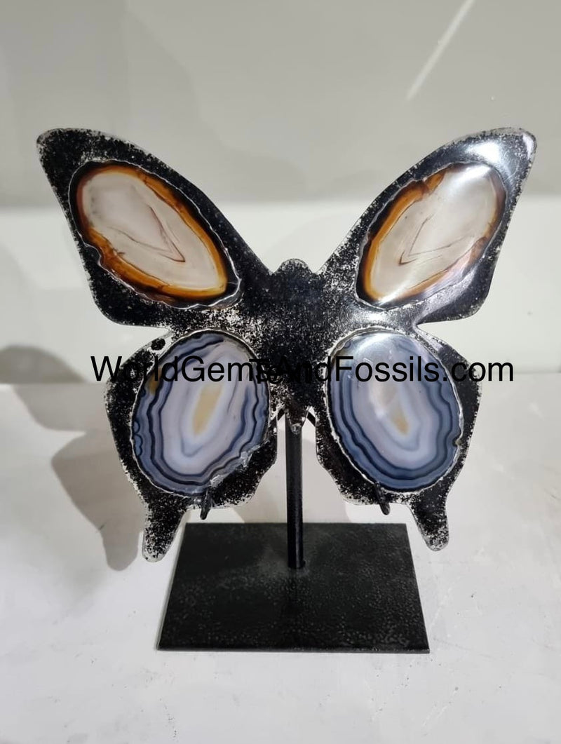 Brown Agate Butterfly On Metal Stand 17cm Pre Order