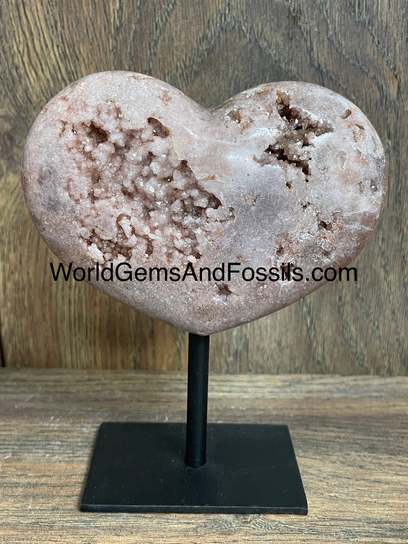Pink Amethyst Heart On Silver Stand 4.5”