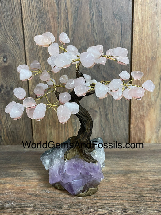 Rose Quartz Bonsai Tree On Amethyst Base #12