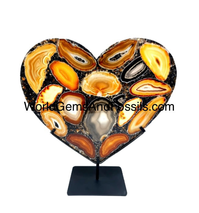 Brown Agate Heart On Metal Stand 36cm