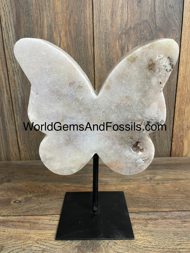 Pink Amethyst Butterfly On Stand  9.8”
