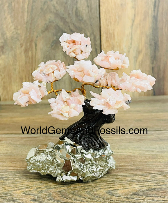 Pink Opal Gem Tree On Pyrite Base