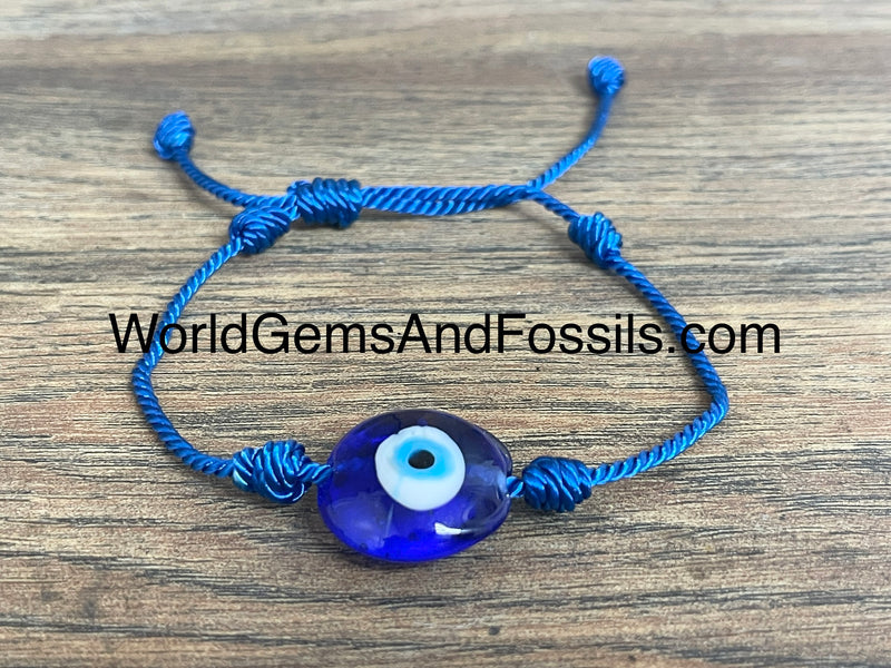 Evil Eye Bracelet Blue Cord Adjustable