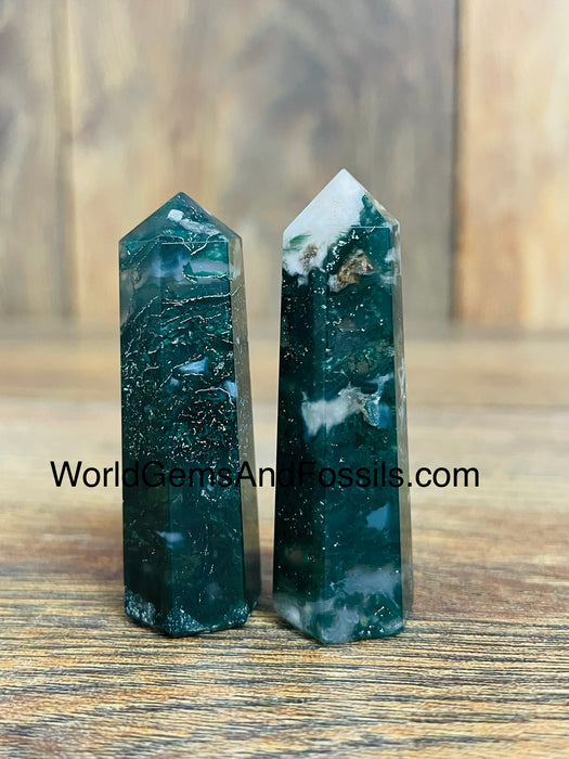 Green Moss Agate Obelisk 1.5"-2"