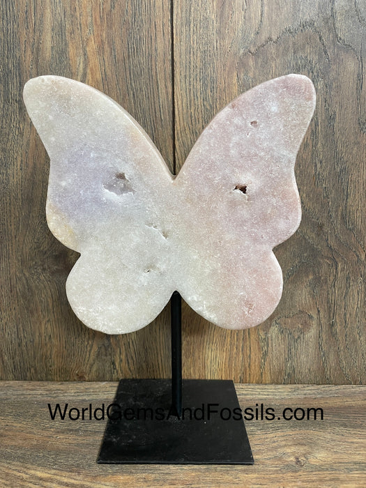 Pink Amethyst Butterfly On Stand  10”  #7