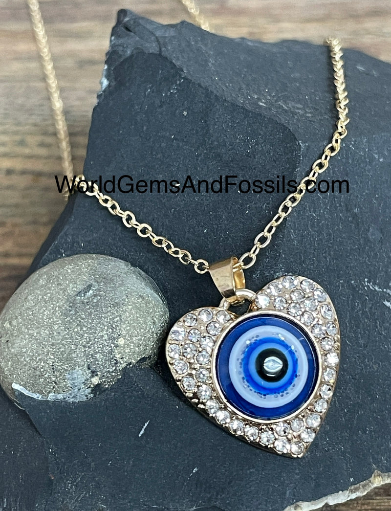 Evil Eye Necklace Gold Plated Heart