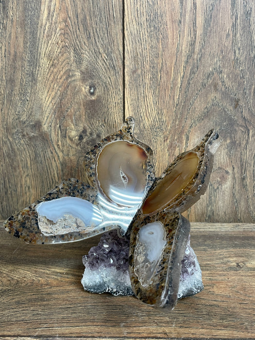 Brown Agate Butterfly On Amethyst Base